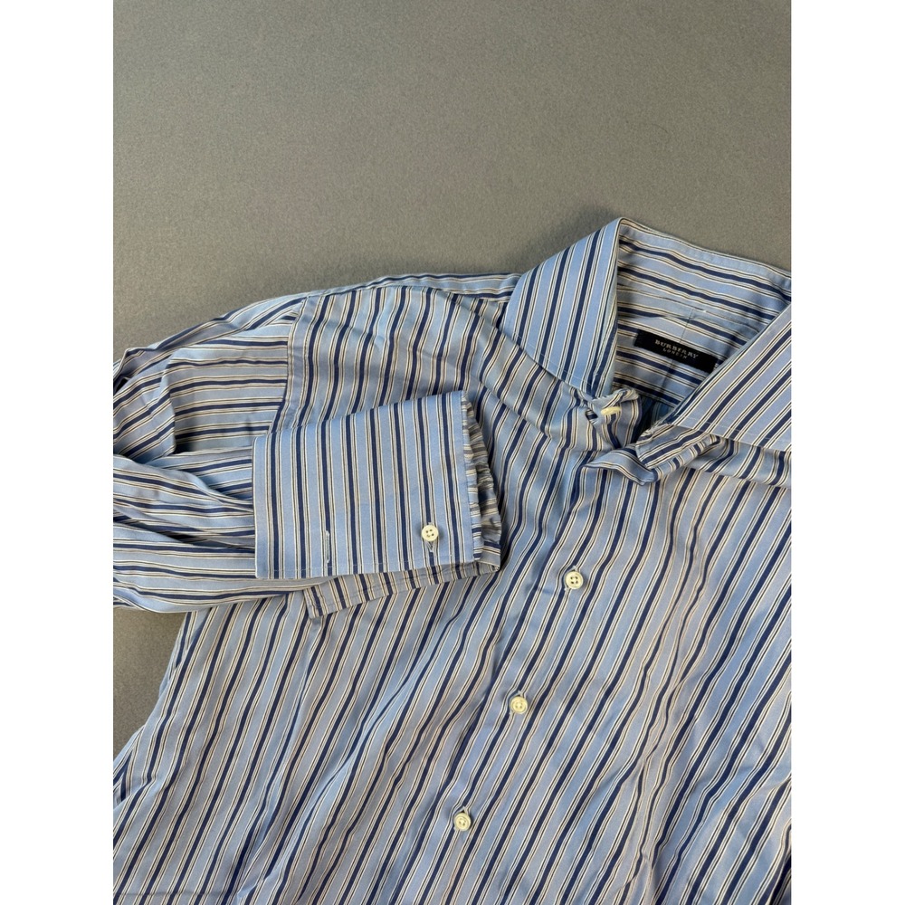 Burberry London Mens Blue Striped Button Down Shirt 15.5 33 Made in‎ USA